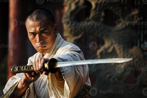 Martial artist in traditional attire holding sword 47332207 Stock Photo ...