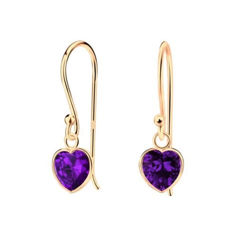 Heart Cubic Zirconia Drop Earrings Rose Gold Amethyst Sterling