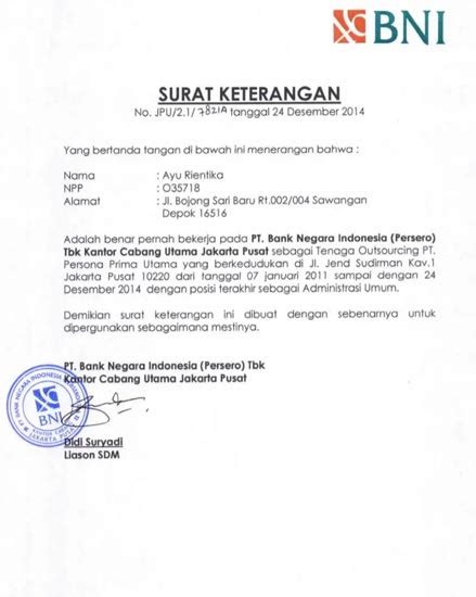 15 Contoh Surat Keterangan Kerja Word And Pdf Simple