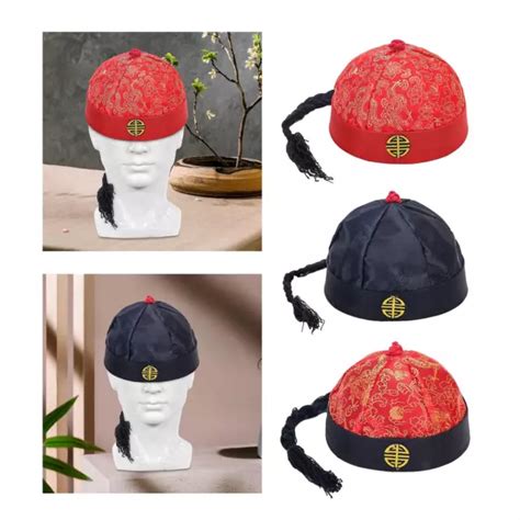 TRADITIONAL CHINESE EMPEROR Hat With Stylish Ponytail For Costume