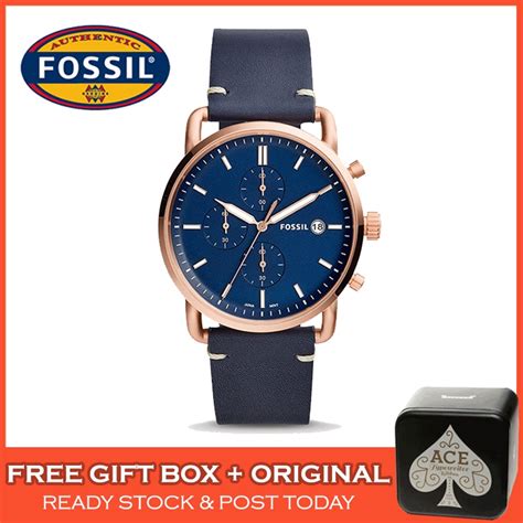 100 Original Fossil FS5404 Commuter Chronograph Blue Dial Leather