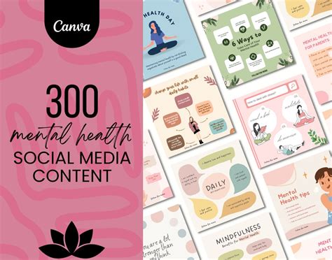 300 Social Media Content Mental Health Posts Canva Editable Entrepreneur Inspiration