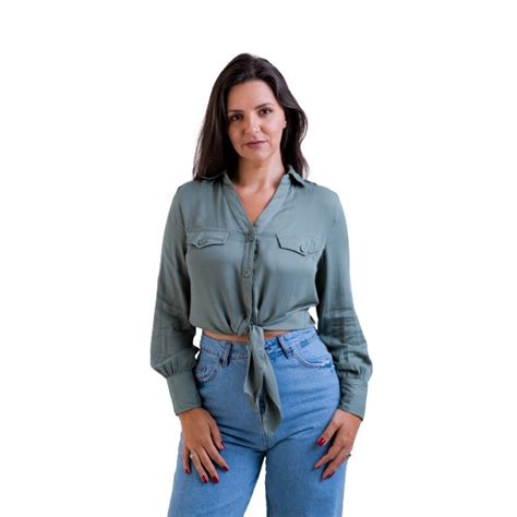 Camisa Amarrada Na Cintura Luxury Verde Militar P Submarino