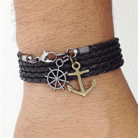 Pulseira E Couro Pingentes Navy Elo7 Produtos Especiais