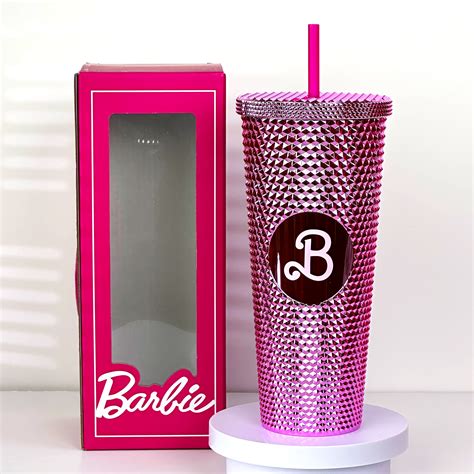 Barbie Oz Studded Tumbler With Lid And Straw Double Wall Reusable Cup