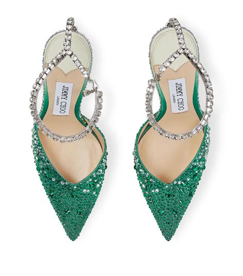 Womens Jimmy Choo Green Saeda 100 Crystal Embellished Pumps Harrods UK