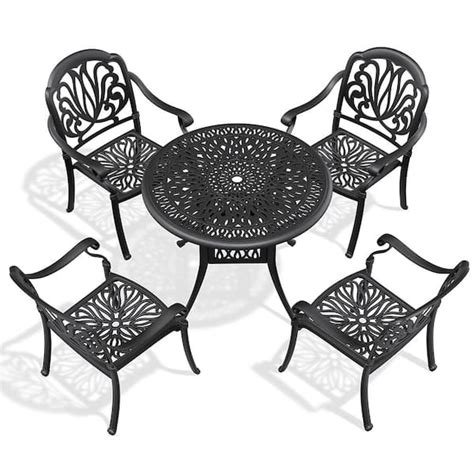 Btmway 5 Piece Cast Aluminum Patio Furniture Set Outdoor Dining Set With Random Color Cushions