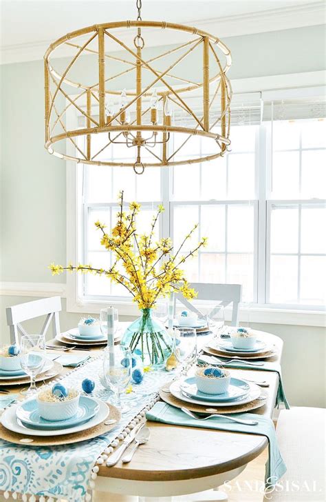 Aqua And Yellow Coastal Easter Tablescape Sand And Sisal Coastal