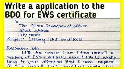 How To Write Application To The BDO For EWS Certificate L Application