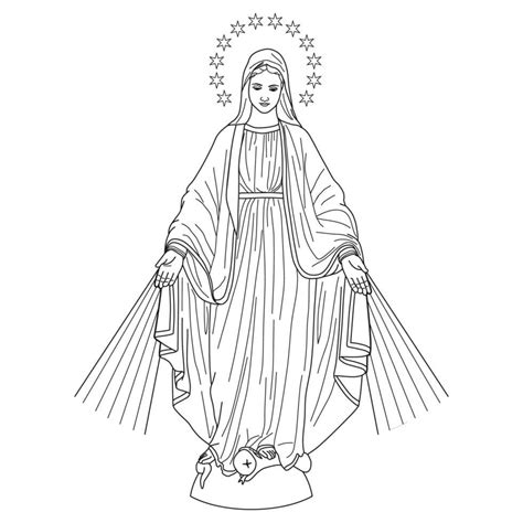 Our Lady Of Graces Vector Illustration Monochrome Outline Watercolor