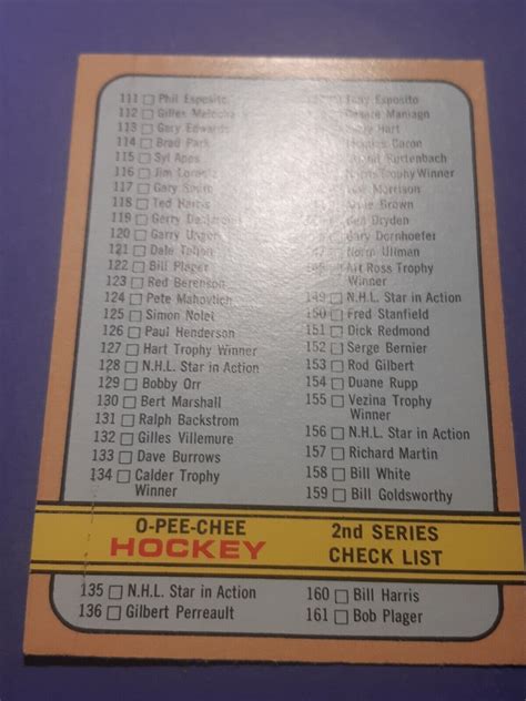 O Pee Chee Checklist Nd Series Unmarked In Rare Nm