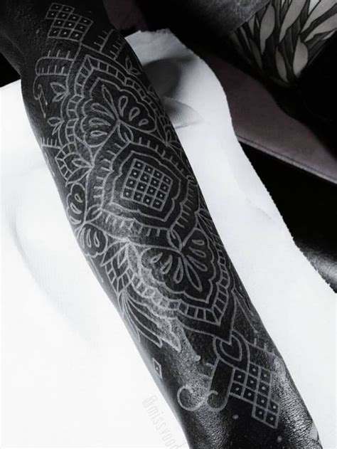 White on Black Mandala Arm Tattoo | Black white tattoos, Black tattoo cover up, Black tattoos