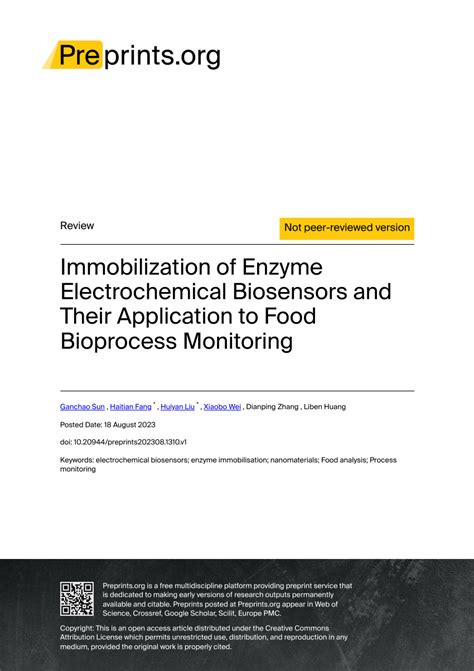 PDF Immobilization Of Enzyme Electrochemical Biosensors And Their