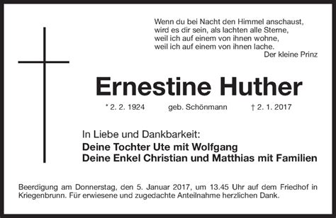 Traueranzeigen Von Ernestine Huther Trauer Nn De