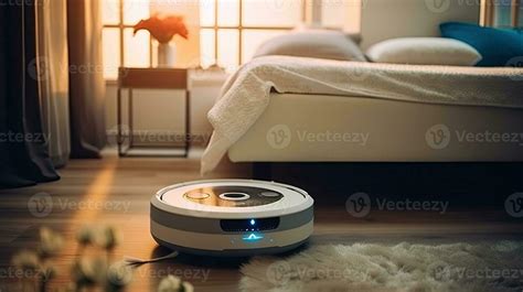 Autonomous smart robot vacuum cleane in bedroom. Generative Ai 30387817 ...