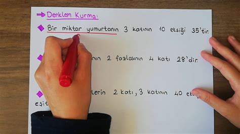 7 Sınıf Matematik Eşitlik ve Denklem Konu Anlatımı Denklem Kurma