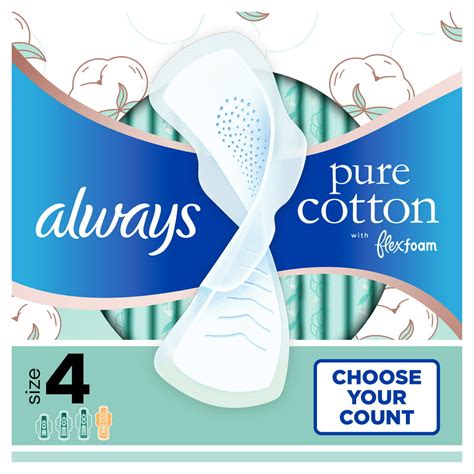 Always Pure Cotton With Flexfoam Pads Overnight Absorbency With Wings Size 4 28 Ct Walmart