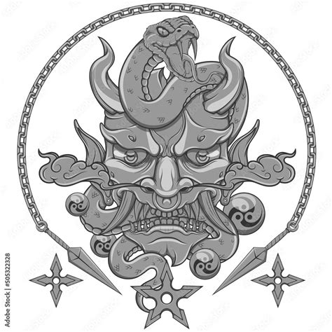 Japanese Traditional Demon Vector Design With Snake Oni Japanese Demon