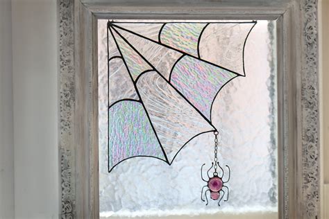 Halloween Stained Glass Spider Web Cobweb Net Suncatcher Panel Etsy