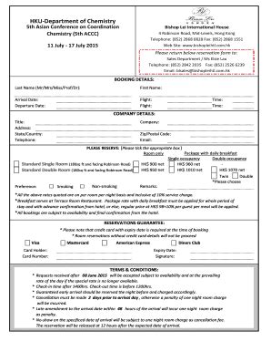 Fillable Online Chemistry Hku Reservation Form 5th Asian Conference On