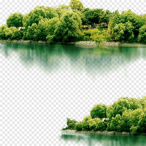 Body Of Water Besides Green Tree Island Illustration Landscape Icon