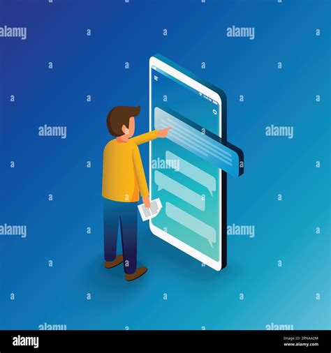 Isometric Man Typing On Mobile Smartphone Sms Messages Chat And Speech