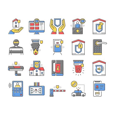 Home Security Device Collection Icons Set Vector Vector Art At