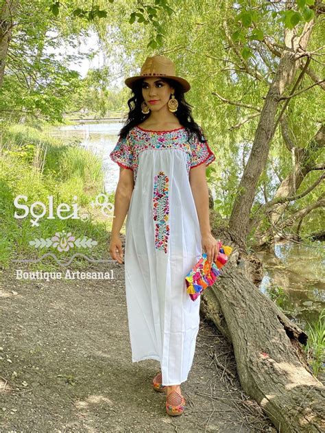 Mexican Floral Maxi Dress Hand Embroidered Dress Colorful Mexican