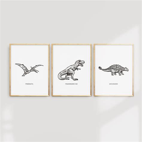 Dinosaur Wall Art Set Of 3 Prints Dinosaur Decor Dinosaur | Etsy