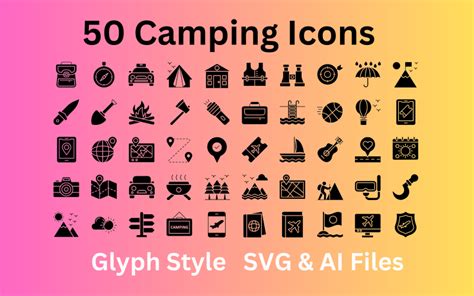 Camping Icon Set 50 Glyph Icons Svg And Ai Files