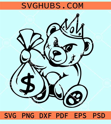 Gangster Bear Svg, Teddy bear with money bag svg, gangster teddy bear svg