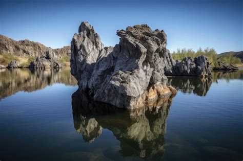 Premium AI Image | Natural rock formation jutting out of a tranquil ...