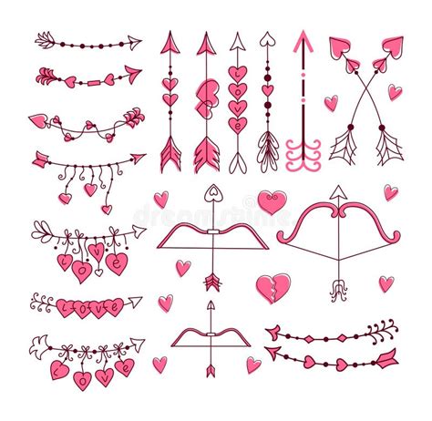 Cupid`s Bow And Arrow Set Hand Drawn Vector Illustration Stock Vector