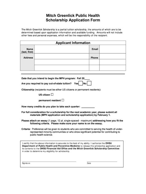 Fillable Online Ohsu Md Mph Scholarship Application Form Fax Email