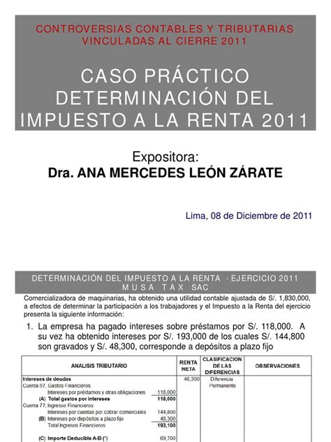 Caso Práctico Determinación Impuesto A La Renta 2011 Pdf Impuesto