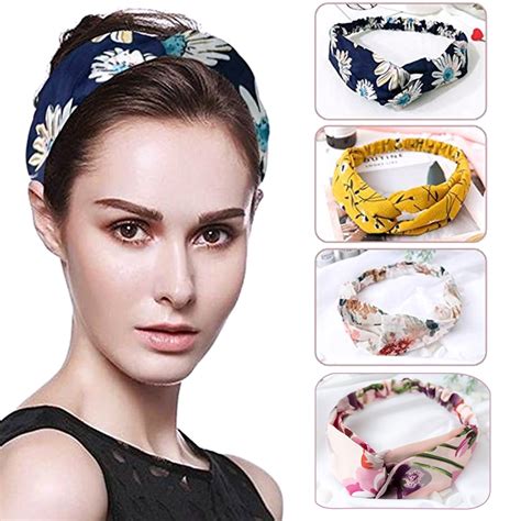 Grofry Fashion Women Flower Print Cross Knotted Headband Hair Band