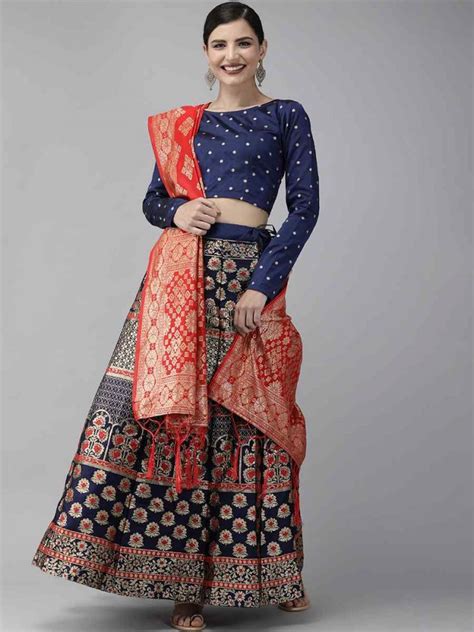 Navy Blue Banarasi Silk Jacquard Zari Mehendi Festival Circular Lehenga