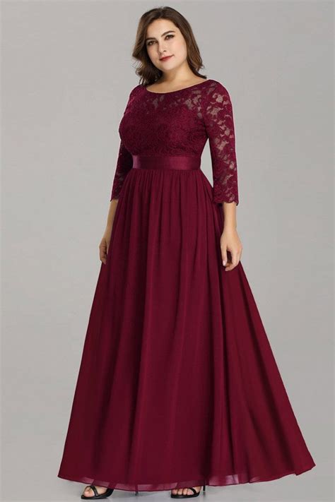 Burgundy Plus Size Long Bridesmaid Dress With Lace Sleeves 68 48