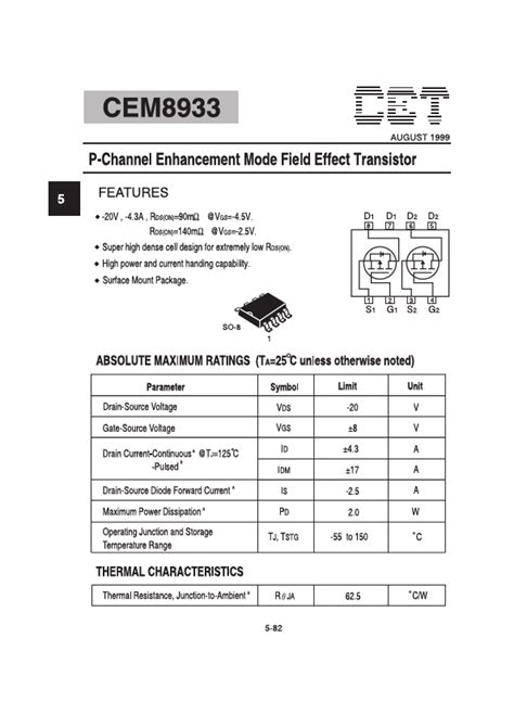 CEM8933 Datasheet PDF P Channel Enhancement Mode Field Effect Transistor