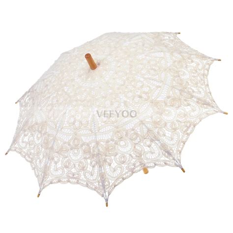 Ivory Black Vintage Victorian Embroidery Lace Cotton Sun Parasol