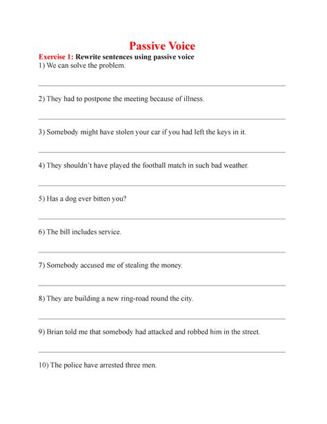 Passive Voice Useful Materials Passive Voice Exercise 1 Rewrite Sentences Using Passive