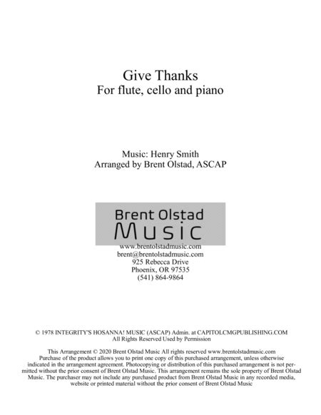 Give Thanks Sheet Music Henry Smith Instrumental Duet And Piano