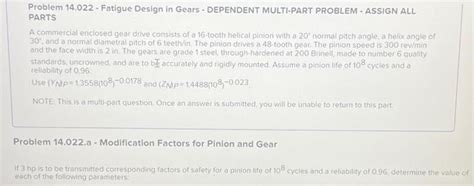 Solved Problem 14 022 Fatigue Design In Gears Dependent