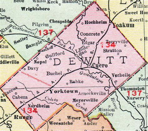 Dewitt County Texas 1911 Map Cuero Yoakum Yorktown Hochheim