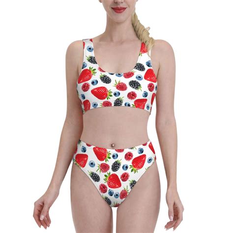 High Waisted Bikini Sets For Women Strawberry Blueberries 2 Piece