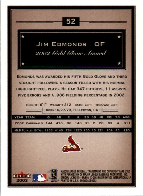 2003 Cardinals Fleer Showcase 52 Jim Edmonds Ebay