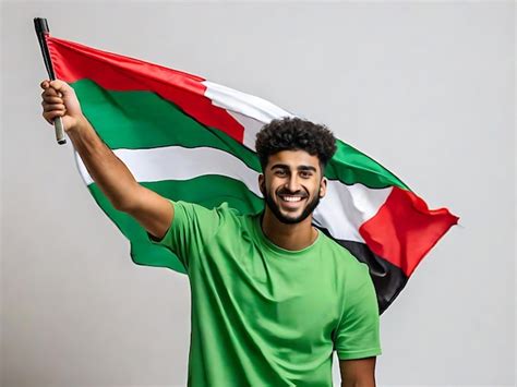 Premium AI Image | Passionate Young Man Waving the Palestinian Flag