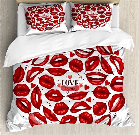 Kissing Duvet Cover Set Valentine Themed Multitude Smiling Sending