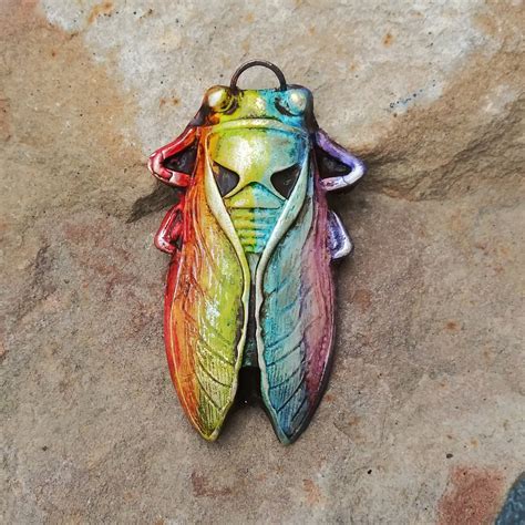 Rainbow Cicada Bug Insect Jewelry Organic Jewelry Handmade Etsy