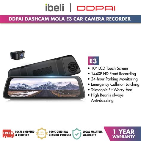 DDPAI Dashcam Mola E3 1440P Full HD Rearview Mirror Dash Cam DVR Car